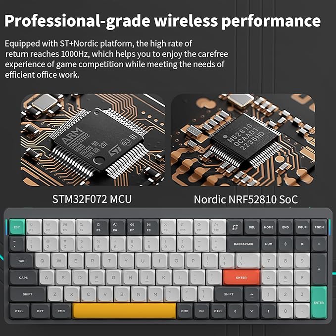 nuphy Air96 V2 Wireless Mechanical Keyboard,100 Keys Gaming Keyboard,Supports Bluetooth 5.1,2.4G and Wired Connection,for PC/Laptop/Windows/Mac -Grey Gateron Blue Switch