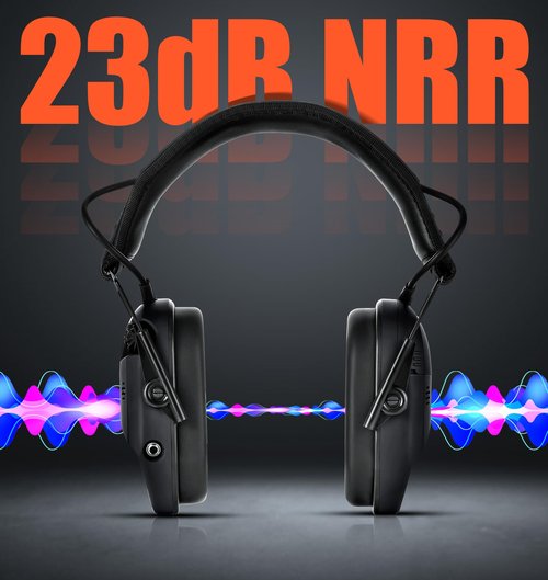 Hocazor Electronic Shooting Ear Protection Muffs for Hunting, 23dB NRR, 6X Sound Amplication Noise Cancelling Headset, Black
