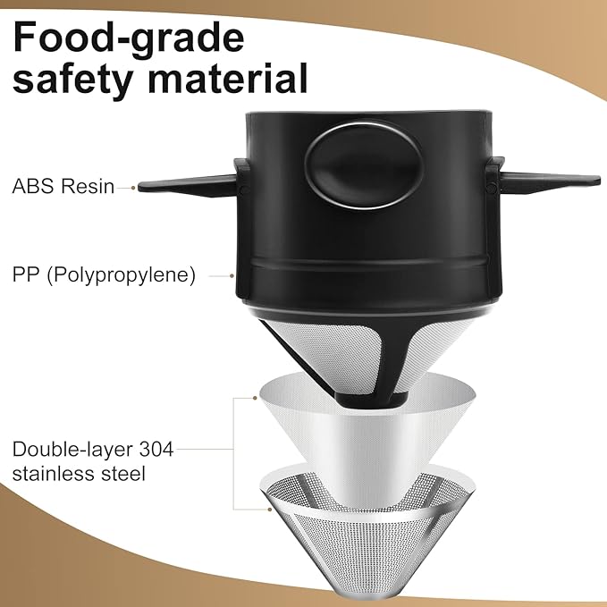 Pour Over Coffee Dripper, Reusable Stainless Steel Pour Over Coffee Filters, Easy to Clean Camping Coffee Filter, Portable Collapsible Coffee Maker, Paperless Travel Coffee Makers