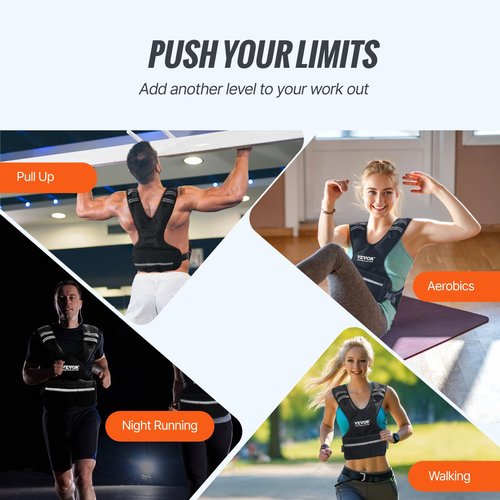 VEVOR Adjustable Weighted Vest, 11-20lb Weight Vest with 6 Ironsand Weights and Reflective Stripe, Body Weight Vest Exercise Set for Men Women, Workout Equipment for Strength Training Running Jogging