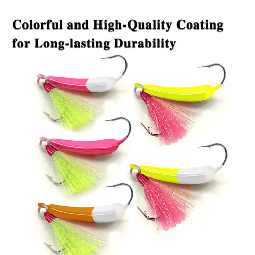 Odoor Fan 5 Pack Fishing Jig Heads, Swimbait Jigs Pompano Jigs with Teaser Hooks, Surf Fishing Jigs Saltwater Jig Heads Stand Up Jig High Carbon Steel O'Shaughnessy Hooks jigs 1/4oz Mixed Color