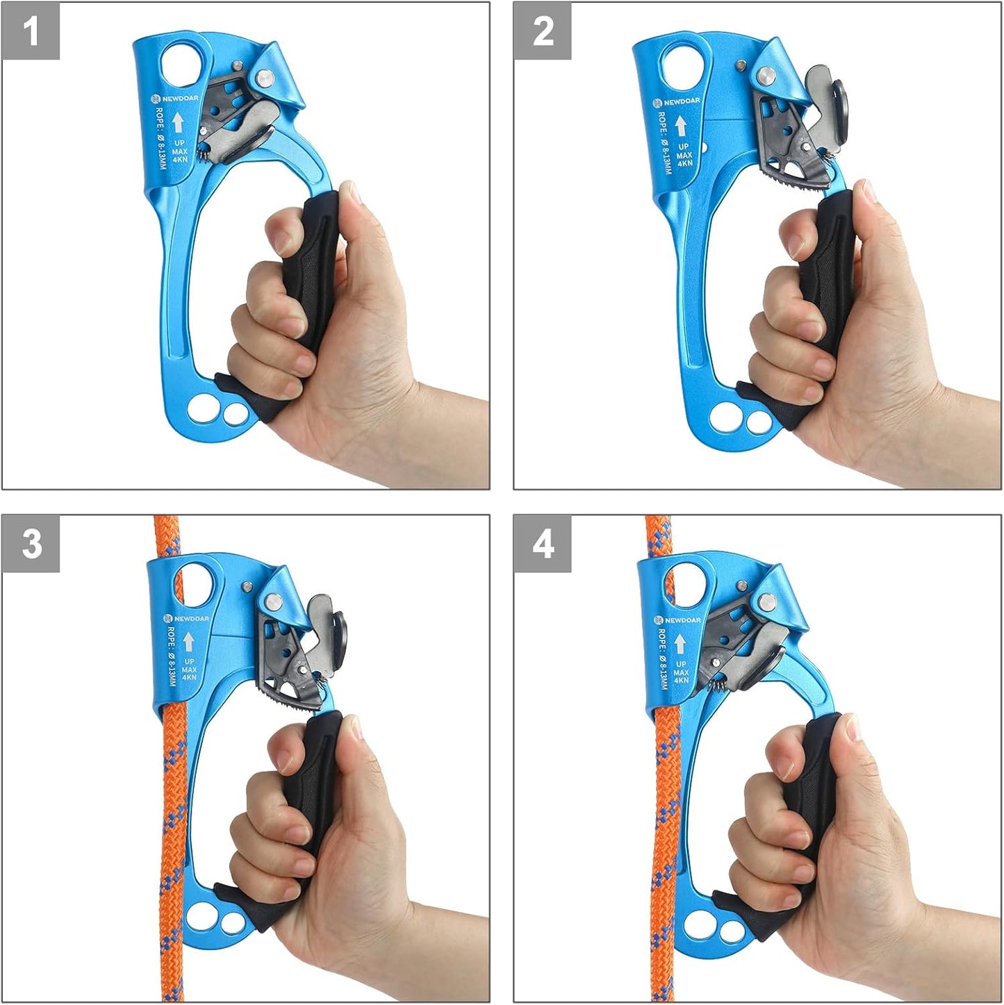 NewDoar UIAA & CE Certified Hand Ascender Rock Climbing Tree Arborist Rappelling Gear Equipment Rope Clamp for 8~13MM Rope