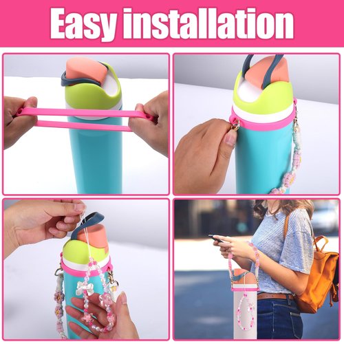 Mity rain Water Bottle Accessories Set for Owala, Including Water Bottle Handle Strap,Bohemian Style Personality and Easy to Carry (Universal Style, Pink)