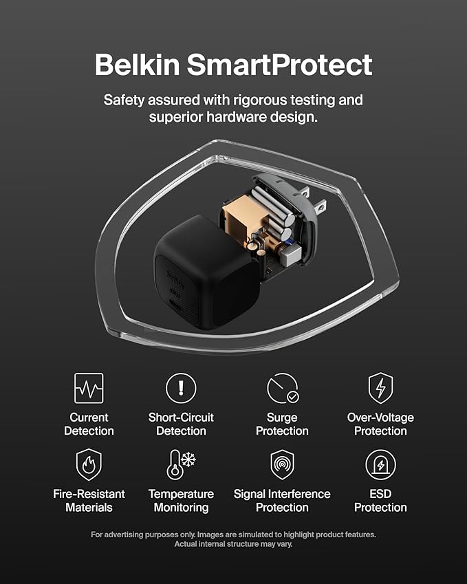 Belkin USB C Charger Block 65W, Super Fast Charging Block, Type C Wall Charger - Apple iPhone 16/15/14, Galaxy S25, Google Pixel, MacBook, AirPods, Chromebook, Nintendo Switch 2 & More - Black
