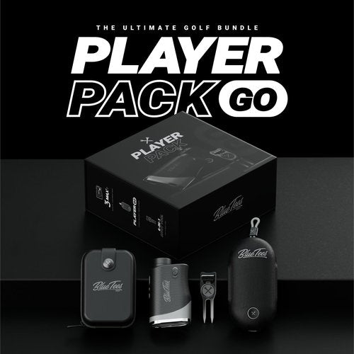Blue Tees Golf Player Pack GO Bundle - Series 3 Max+ Rangefinder with Premium Case, The Player GO GPS Equipped Magnetic Speaker & Premium 6-in-1 Utility Divot Tool - The Complete Golf Bundle