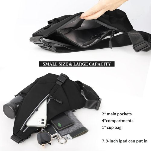 CLOLCKQ Anti Theft Sling Bag Chest Shoulder Backpack for Men Women Crossbody Bags Casual Daypack for Travel Running Hiking Camping Bicycle Sport (1-Black)
