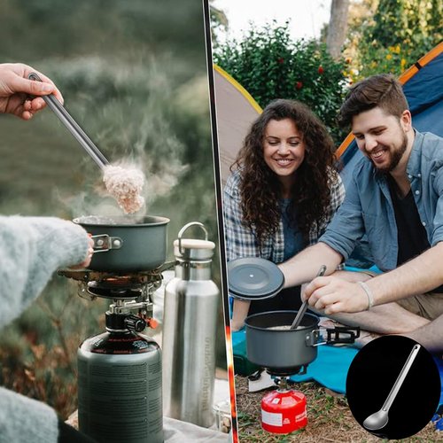 FJYXCHENXM Backpacking Stainless Steel Long-Handled Spoon with Carry Bag for Camping and Hiking, 21.8cm