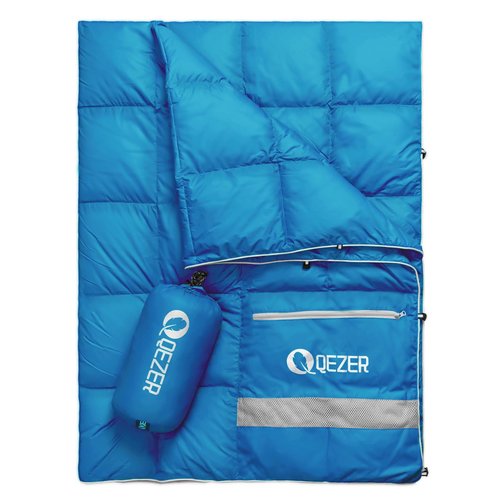 QEZER Down Camping Blanket Packable,600+Fill Power，Multi-Purpose Warm Camping Quilt for Outdoor Camping, Backpacking, and Hiking, 73x53 inches.（Blue）
