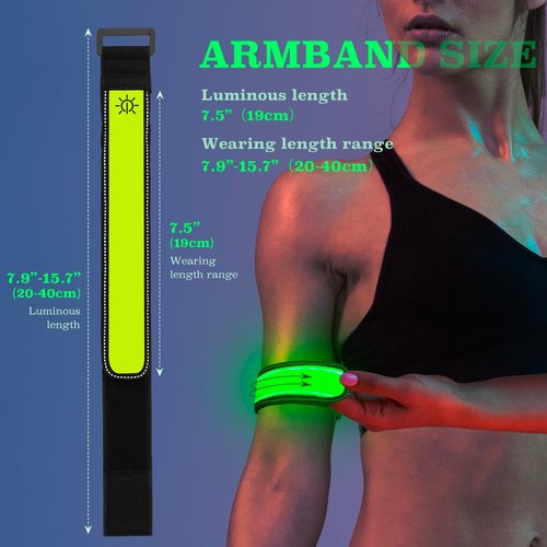 PZRLit Running Light for Runners 2 Pack Rechargeable Light Up LED Bracelets Reflective Running Gear Wrist Flashlight Luminous Armband for Night for Joggers Bikers Walkers Men Women-Green