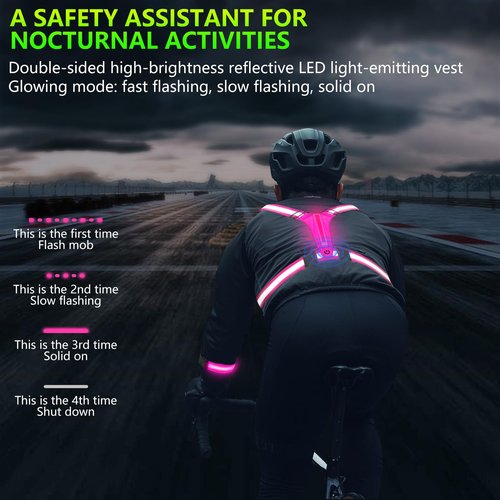 Uwqaqx LED Reflective Running Vest with Wristband, Tpye-C Rechargeable Light Up Running Vest for Women Men, Running Lights for Runner, Safety Gear for Walking, Running, Cycling (Pink+1 Armband)
