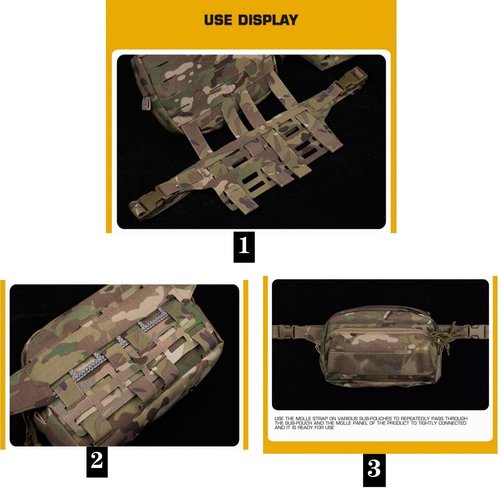 Tactical Fanny Pack Adapter Panel Waist Belt Extension Platform for Molle Pouches Magazine Pouch (TAN 6 Columns)