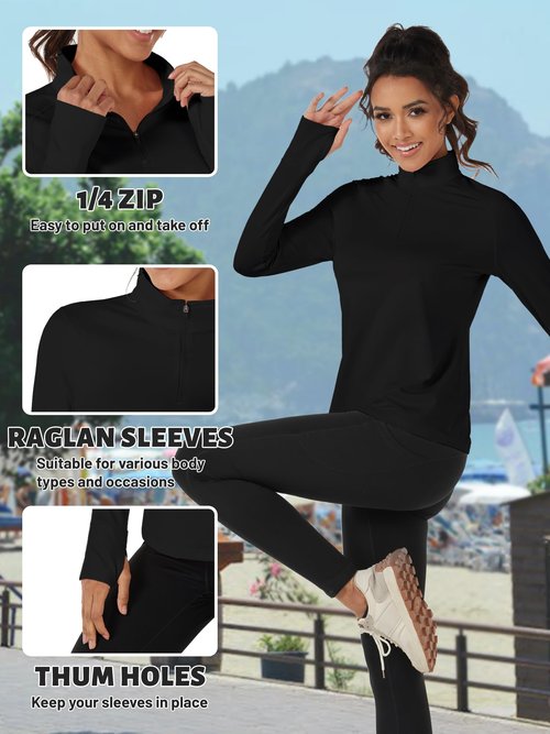 TACVASEN Women's Fleece Pullover Quarter Zip Sweatshirt Thermal Shirts Long Sleeve Running Tops Black,S