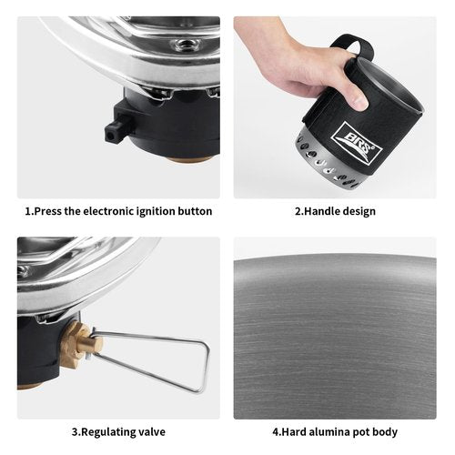 Brs-61 Camping And Backpacking Stove Cooking System 1500w Personal Cooking With Micro Adjustable Valve Burner Stainless Steel Aluminum Alloy Pot For Hiking Fishing Hunting