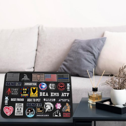 Esmorah Military Patch Display Board, Black Stand Holder Patch Display Organizer for Flag, 14 X 11 Inches Patch Tactical Panel Collection with Loop Surface for Hook