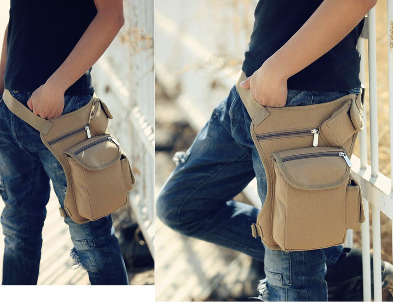 Small Multi-Purpose Drop Waist Leg Bag Canvas Utility Tactical Hip Molle Pack Sport Camping Hiking Motorcycle Racing Thigh Pouch Army Green