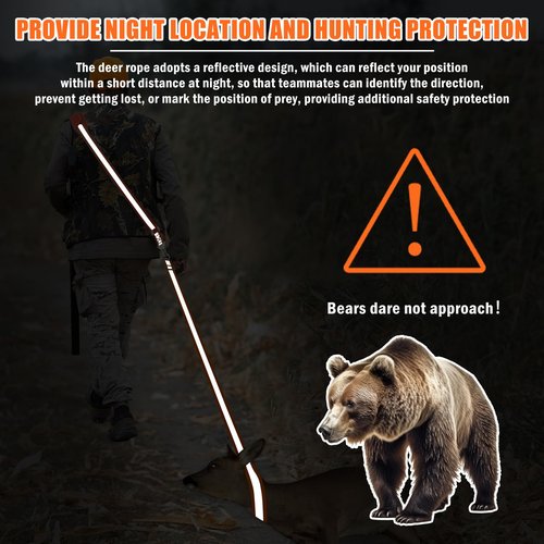AzReference Deer Drag Rope and Harness Heavy Duty Deer Drag Strap with Handle, Orange Reflective Hunting Dragging Rope for Deer Hunters Gear Accessories