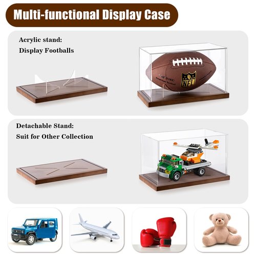 Football Display Case - Clear Acrylic Football Case Display Case with Removable Football Stand, Dust and UV Protection Acrylic Display Box for Signed Football Sports Collectibles Memorabilia Display