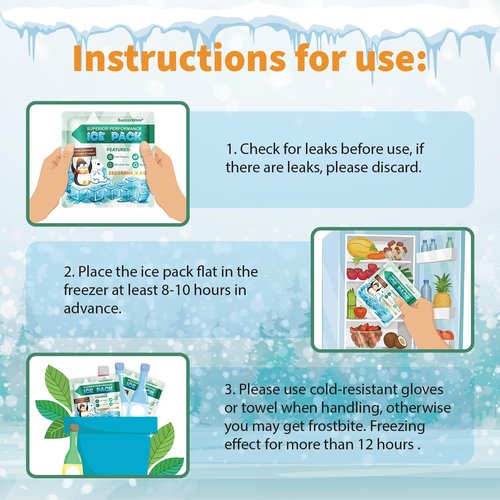 SuccorWare 5 Packs Reusable Ice Packs for Lunch Boxes - 12+ Hour Cooling Ice Gel Pack for Camping, Beach, Office - Ice Packs for Cooler Bag, Cooler Backpacks (250 Grams)
