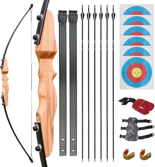 D&Q Wooden Bow and Arrow Set for Beginners Adults Youth,Handmade Wooden Bow and Arrows, Archery Bow Set Right Handed for Practice Target Game