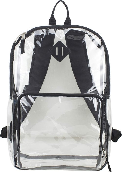 Eastsport - Backpack, PVC Plastic, 12 1/2 x 5 1/2 x 17 1/2 - Clear/Black, 193971BJBLK