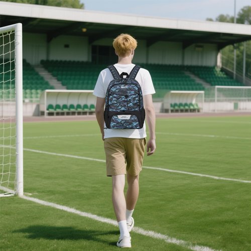 WOLT Youth Soccer Bag, Soccer Backpack, Basketball Backpack with Cleat Shoe and Ball Compartments Sports Backpack for Volleyball Football for Men Women (CamoBlue)