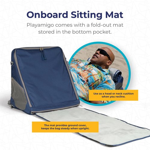 PLAYAMIGO Portable Ground Chair Backpack Tote Bag - For Beach Picnic Camping Outdoor Concerts Traveling - Large Capacity Comfortable Straps Several Pockets
