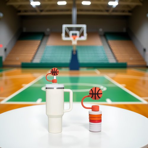 Basketball Straw Cover for Stanley 40&30 Oz Cup, 10mm Silicone Straw Covers Cap for Stanley Cup Accessories, Cute Topper for Tumblers, Cap Stopper for Reusable Tip Lids (Sports)