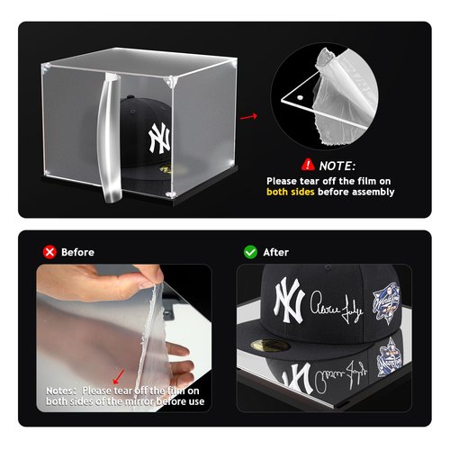 KOLIPI Hat Display Case, Clear Acrylic Hat Box with Mirror Base, Display Case for Baseball Cap, Snapback Caps, Mini Helmet (8.7x7.9x7.1 inch, 22x20x18 cm)