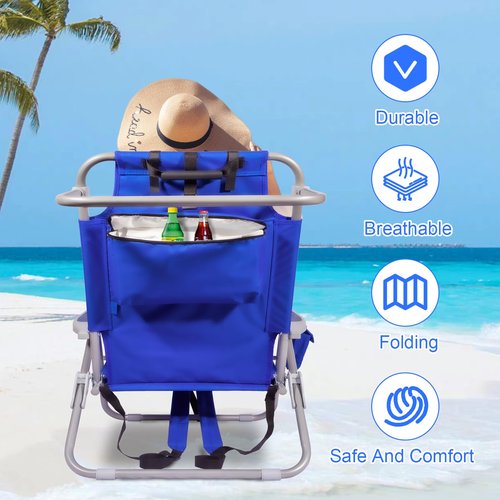 Yestomo Beach Chair with Backpack Straps, Heavy Duty Backpack Beach Chairs for Adults with 4 Positions, Lay Flat Beach Chair with Large Cooler Pouch, Support to 350LBS
