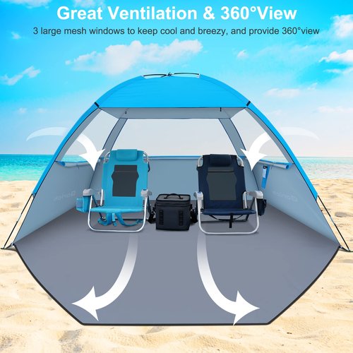 Gorich Beach Tent Sun Shelter with UV UPF50+ Protection for 6-7 People and Extra-Large Sandproof Waterproof Beach Blanket, Perfect for Camping, Travel, and Hiking (SkyRoyal, 10'x9')
