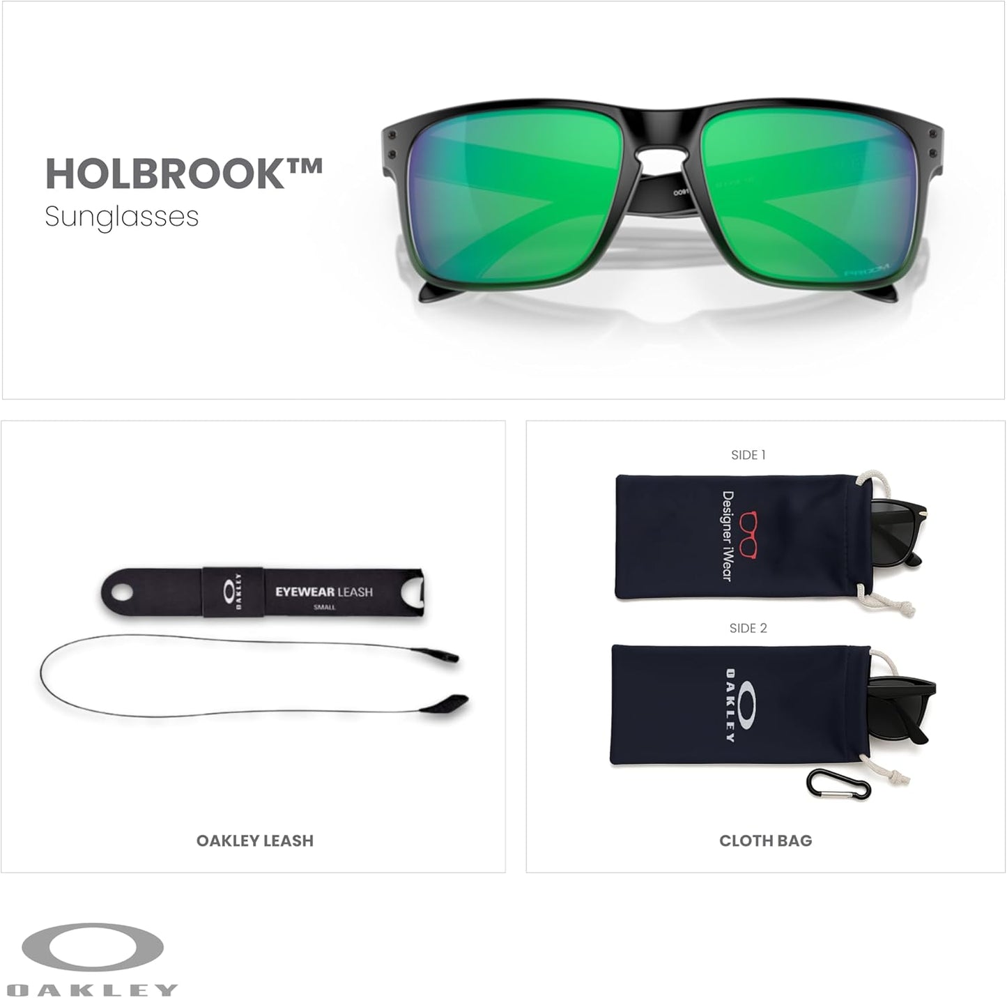OAKLEY Holbrook OO9102 Square Sunglasses for Men+ Bundle Accessory Leash Kit, Microfiber Pouch
