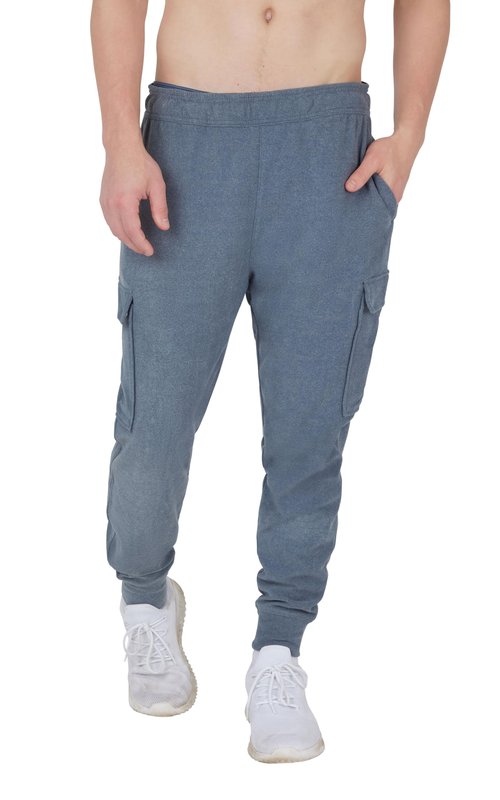90 Degree by Reflex Mens Fleece Jogger Soft Workout Pant with Side and Cargo Pockets - Navy Blazer - Medium