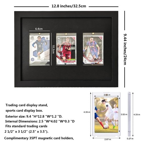 Photo Frame,Baseball Display Card Box,Sports Trading Card Display Stand,Star Card Display Box,3 Standard Trading Cards Display Card Box,Made of Solid Wood,Covered HD Glass Doors,with UV Protective,