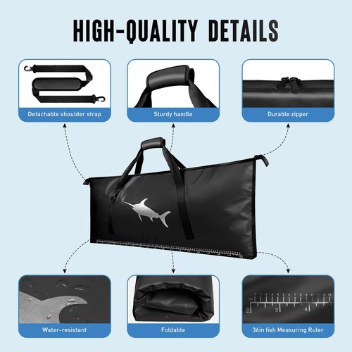 RANDUN Insulated Fish Cooler Bag for Fishing Kill Bag Leakproof Fishing Cooler Bags Waterproof - 40.1"X16.5" Fish Bags for Caught Fish Keep Ice Cold for Over 24 Hours - Black
