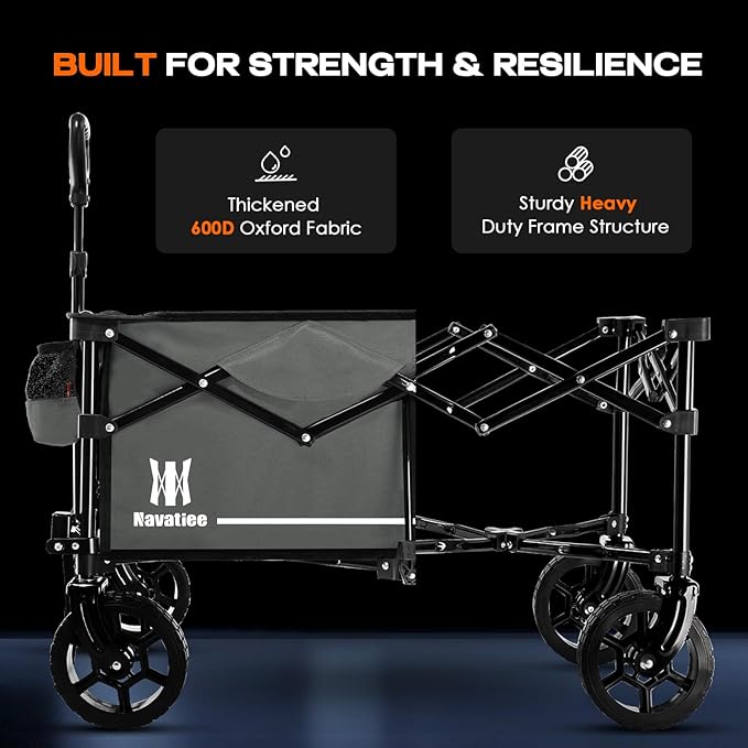 Navatiee 130L Collapsible Wagon - Large Capacity Folding Cart With Silent All-Terrain Wheels for Camping, Shopping, Outdoor - Grey