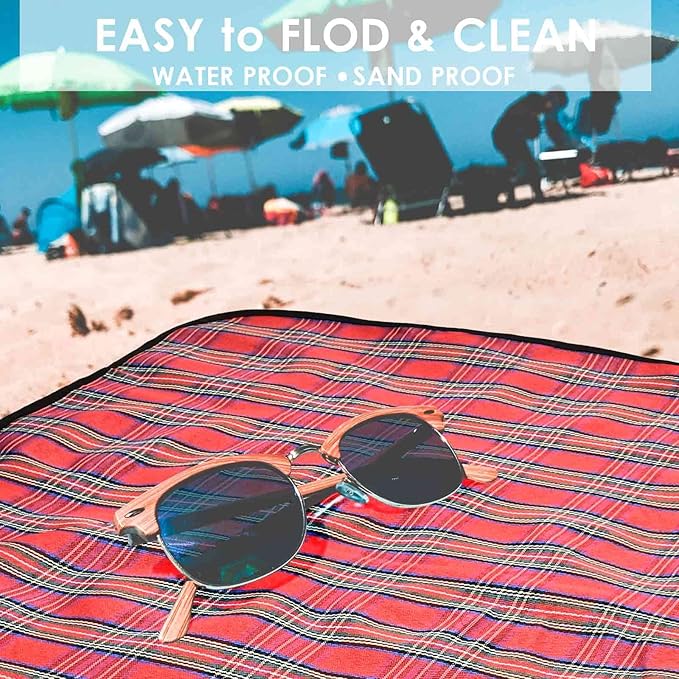 GIVERARE Picnic Beach Blanket, 99x60in XL Sandfree Waterproof Outdoor Camping Blankets, Quick Drying Family Mat, Portable Extra Large Mats for Travel, Hiking, Music Festival, Lawn-Red