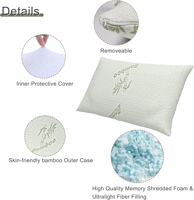 Small Camping Pillow for Sleeping,Filled with Shredded Memory Foam,Travel Pillow Compact & Packable with Storage Bag,Soft Cover,Portable Small Pillow for Camp Gear & Accessories