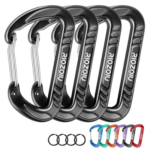 Carabiner Clips, 12KN (2697lbs) Heavy Duty, 4pcs Hook Rings, Caribeaners for Hiking, Outdoor, Keychain, Camping, Dog Leash and Harness, ect.(Black 4pcs)