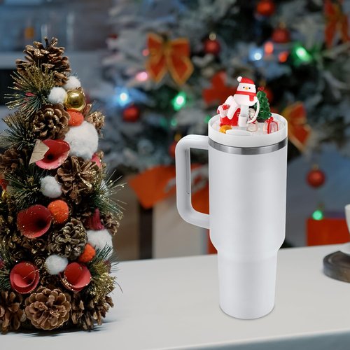 Gosknor Christmas Cup Lid Accessories Charms for Stanley Cup H2.0 30oz, Snowman Leak-Proof Silicone Straw Lid Xmas Straw Toppers Cover Cap Compatible with Stanley Tumblers Accessories