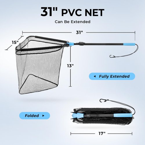 Calamus Triangle Floating Fishing Net, Lightweight & Strong Fishing Net with Non-Slip Elastomer Handle, Fish Friendly PVC Coated Nylon Net, Built-in Elastic Lanyard and Belt Clip