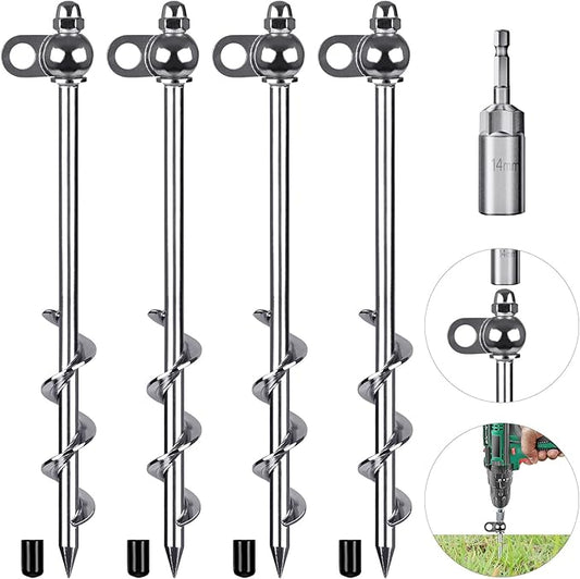 12 Inch Ground Anchors, 4 Pcs Heavy Duty Tent Stakes, Easy to Install and Reusable, for Camping Tents, Trampolines, Sheds, Swing Sets, Securing Animals