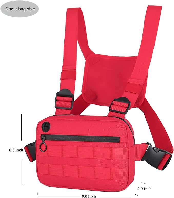 Outdoor Sports Utility Chest Pack，Tactical EDC Chest Bag For Men, Lightweight Conceal Chest Pouch Holster, Chest Rig Vest With Built-In Phone Holder For Workouts, Cycling & Hiking (Red)