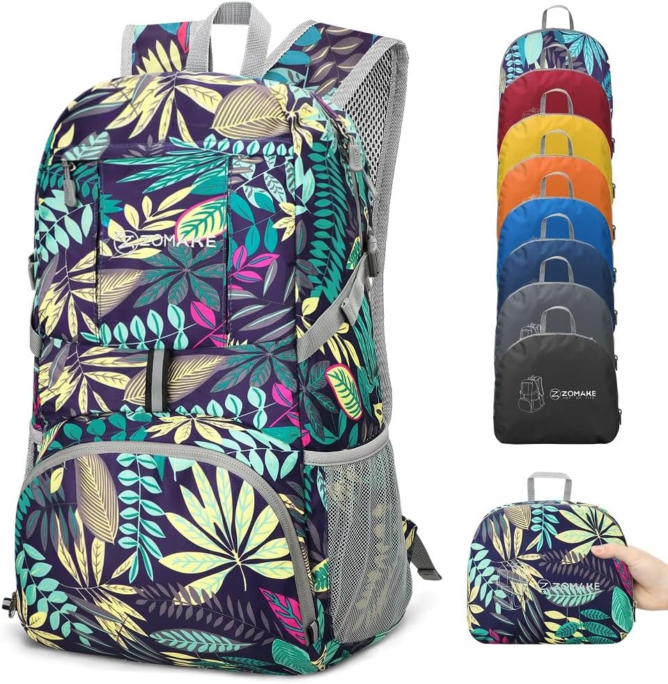 ZOMAKE Lightweight Packable Backpack 35L, Light Foldable Backpacks Water Resistant Collapsible Hiking Bag, Compact Folding Day Pack for Travel Camping(Black)