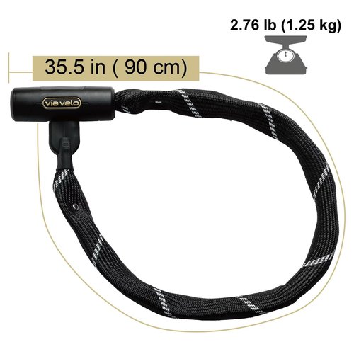 Via Velo 7mm Square 4-Sided Chain Bike Lock, 2.96ft Length, 4 Keys, Sold Secure Bronze, Black, Chain Bike Lock