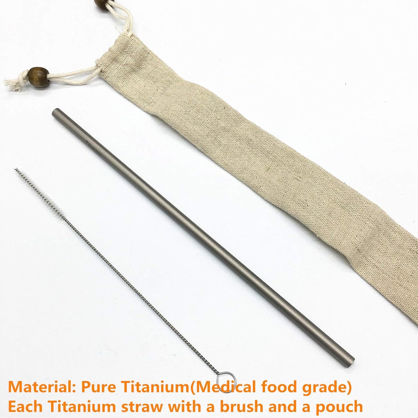 Titanium Straw Ti Survival Camping Hiking Outdoor Drinking Straw With Cleaning Brush and Pouch (Bended Straw)