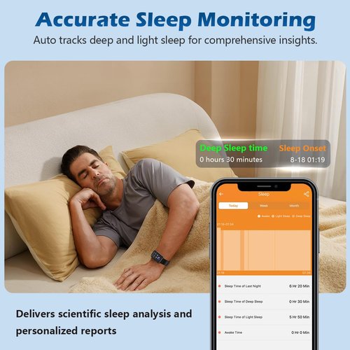 MorePro AIR2 Fitness Tracker, Smart Watch with 24/7 Heart Rate and Blood Pressure, Step Calorie Counter, Sleep Monitor, IP68 Waterproof Fitness Watch for Men Women iOS Android(Black)