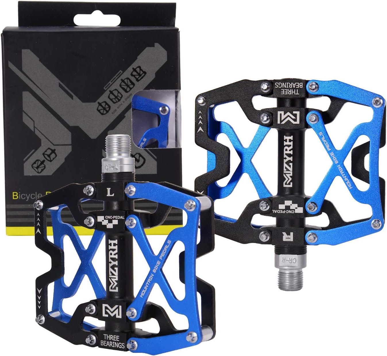 Mountain Bike Pedals, Ultra Strong Colorful CNC Machined 9/16" Cycling Sealed 3 Bearing Pedals