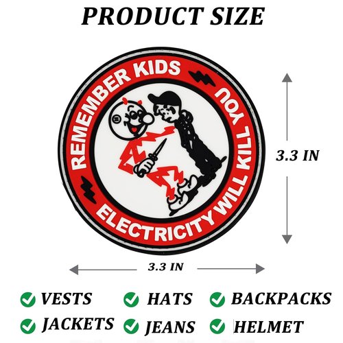OVIFICEA Remember Kids Electricity Will Kill You Patches,Funny Military Tactical Patches PVC Rubber Morale Patch for Backpacks, Jackets,Vests, Helmet, Hats, Jeans
