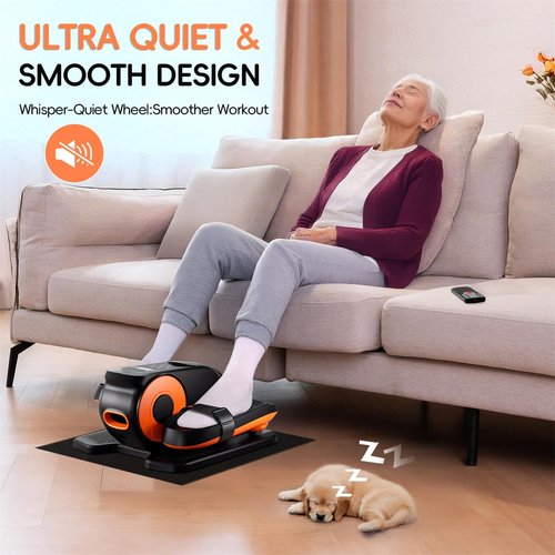 Under Desk Elliptical Machine, Morelax Ellipse Leg Exerciser for Seniors Fully Assembled, Quiet & Portable Electric Seated Pedal Exerciser with Remote Control & 12 Adjustable Speeds (Orange)