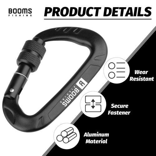 Booms Fishing Locking Carabiner Clip: 3.1" Heavy Duty Black Carabiner Clip 12kN/2697lbs 2PCS CC11 Large Aluminum Carbiner for Camping Hiking Gym Hammock Key Backpack Dog Leash Carbineers Keychain Hook